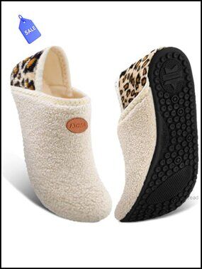 Women Men Indoor Slippers Soft Fleece Sock Shoes Non-Slip Rubber Sole